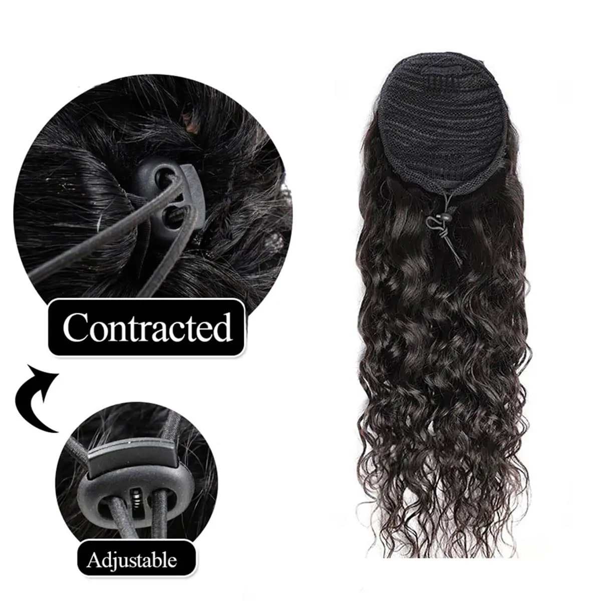 موجة المياه ذيل حصان شعر مستعار بشري ريمي الذرة موجة الرباط ذيل حصان وصلات شعر ذيل حصان كليب في الشعر للنساء