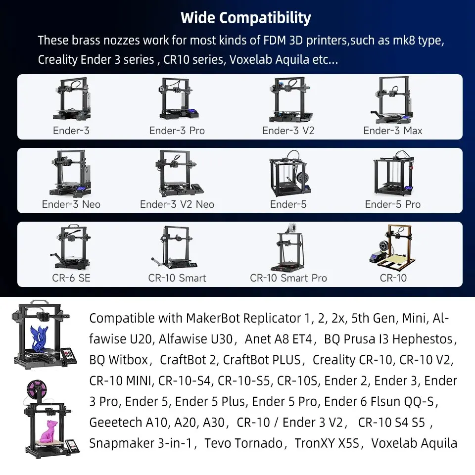 22 SZTUK Dysze wytłaczarki MK8 0,2 mm 0,3 mm 0,4 mm 0,5 mm 0,6 mm 0,8 mm 1,0 mm do Makerbot Creality CR-10 Ender 3 5 Ender-3 V2 PRO