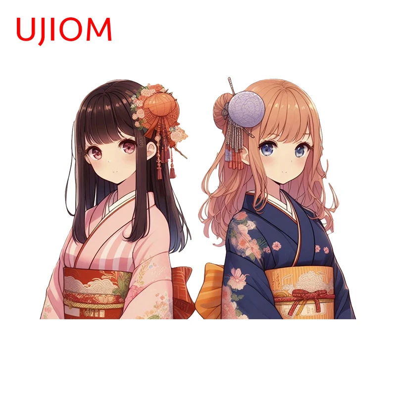 UJIOM 13cm X 9.9cm Beautiful Girls Japanese Kimono Wall Stickers Amusing Graffiti Decal Personality Cartoon Art DIY Home Decor