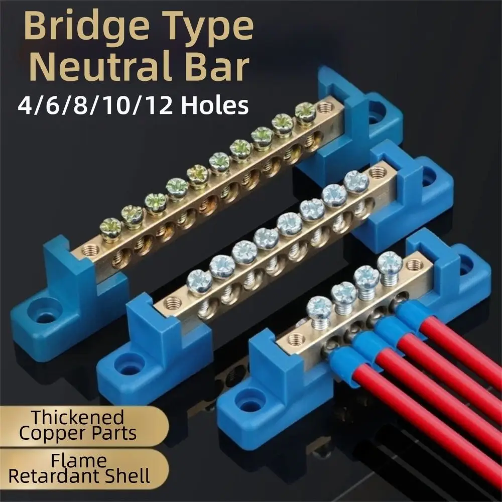 New 6*9 Copper Ground Bar 4/6/8/10/12 Hole High Bridge Type Zero Row Copper Bar Distribution Box