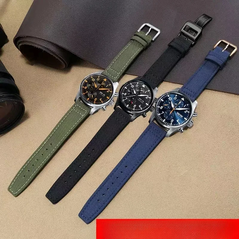 For IWC Woven Nylon Watchband Pilot Blue Captain Portofino 20mm 21mm 22mm Black Green Blue Waterproof Canvas Men Watch Strap