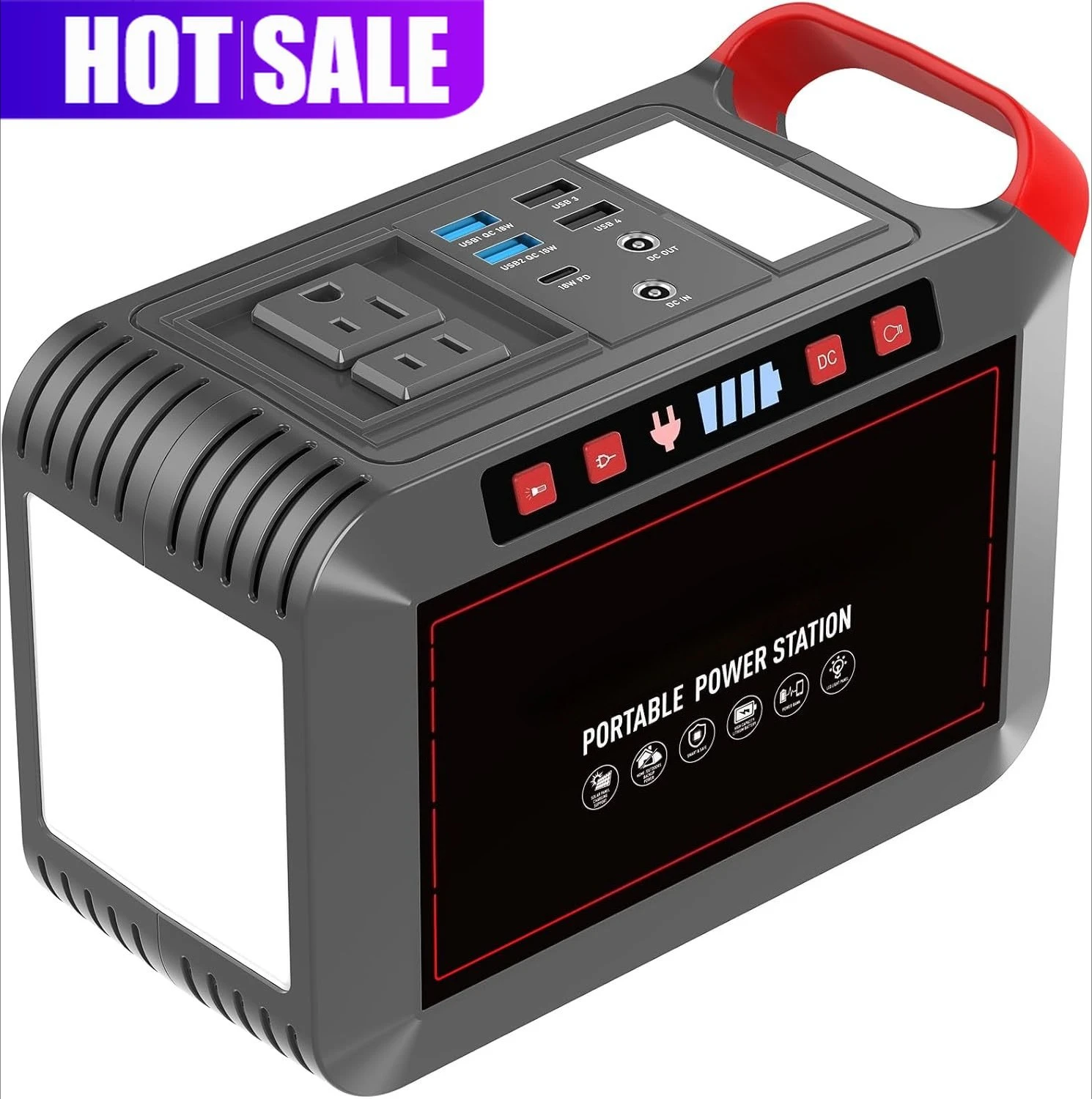 

Портативный солнечный генератор 237 Вт·ч с литиевой батареей, выходом переменного тока 110 В (чистая синусоида), USB-C, USB-A, DC