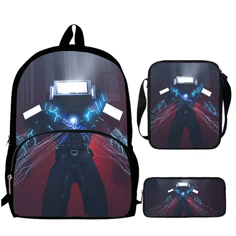 3pcs Set Skibidi Toillet School Backpack with Shoulder Bags Pencil Case CameraMan School Bag TitanTV Man Kids Bags for School