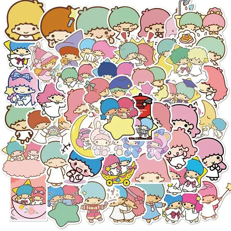 สติกเกอร์การ์ตูนอะนิเมะ Sanrio แบบไม่ซ้ำกันน่ารักลายดาวคู่เล็กๆน้อยๆ50ชิ้น