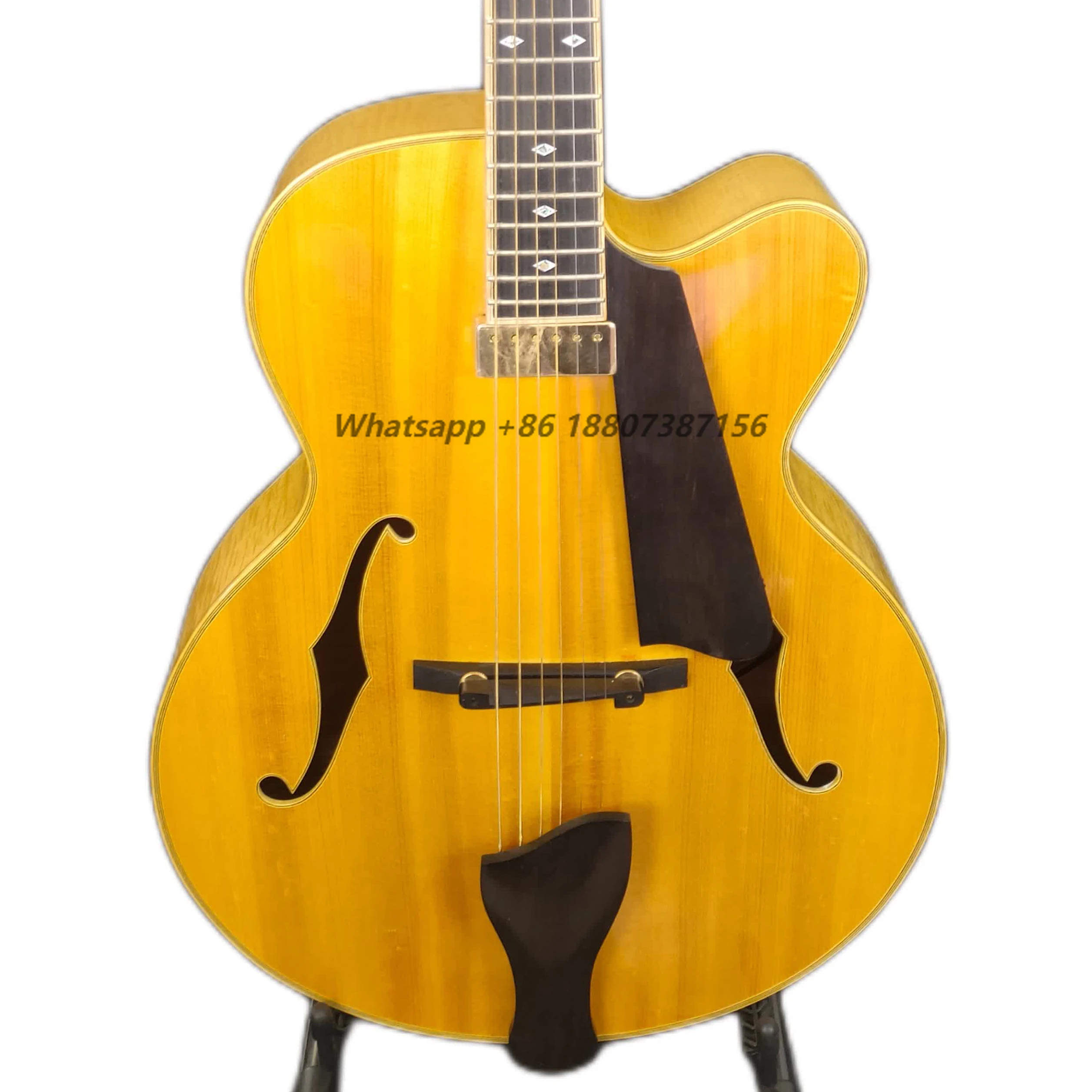 Yunzhi Handmade 3A Solid Maple Jazz Acoustic Guitar with Ebony Fingerboard Maple Back/Side 6 Steel Strings