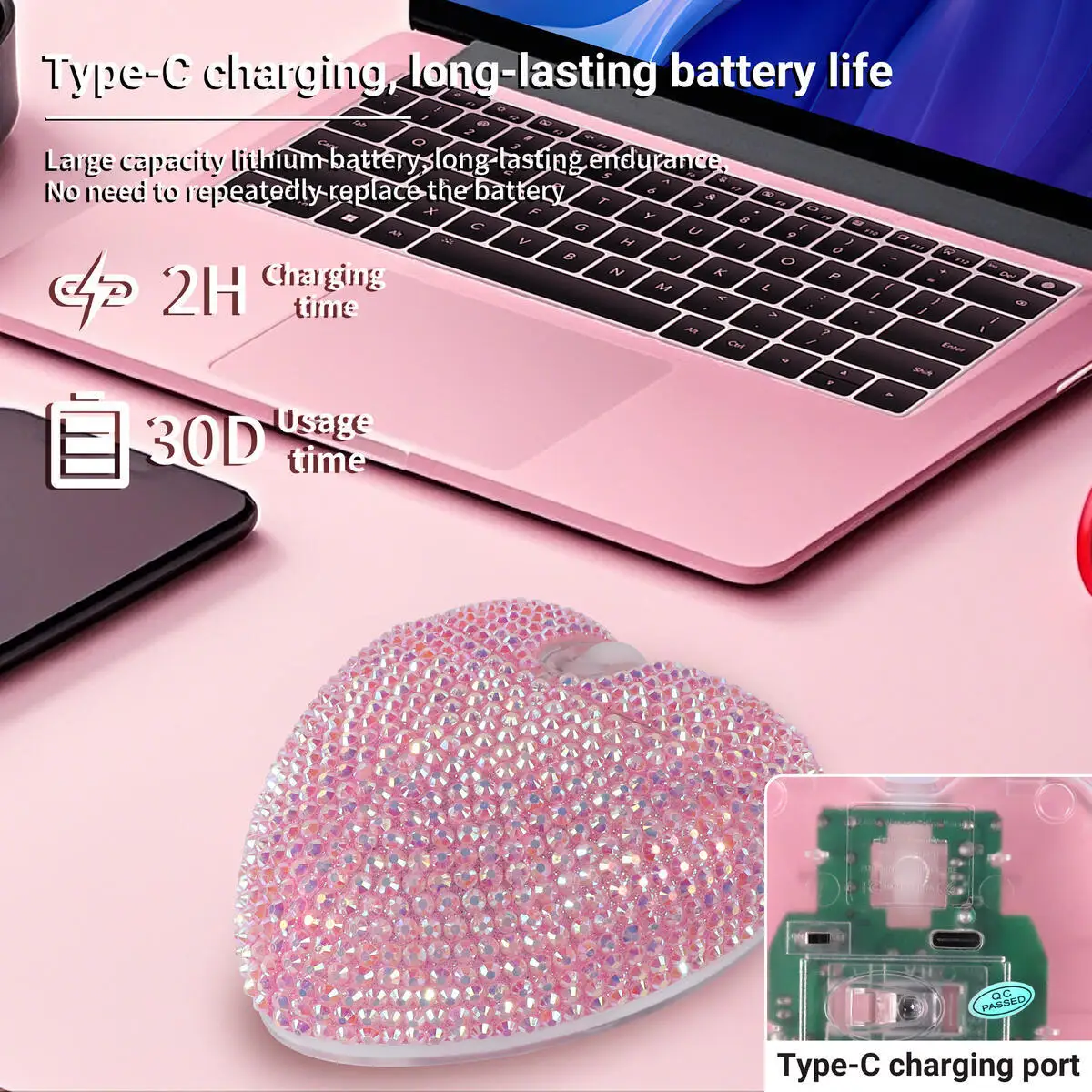 Fashionable Heart Wireless Dual-mode Mouse With Ergonomic Design, Compact And Portable Plug And Play Office And Learning Mouse