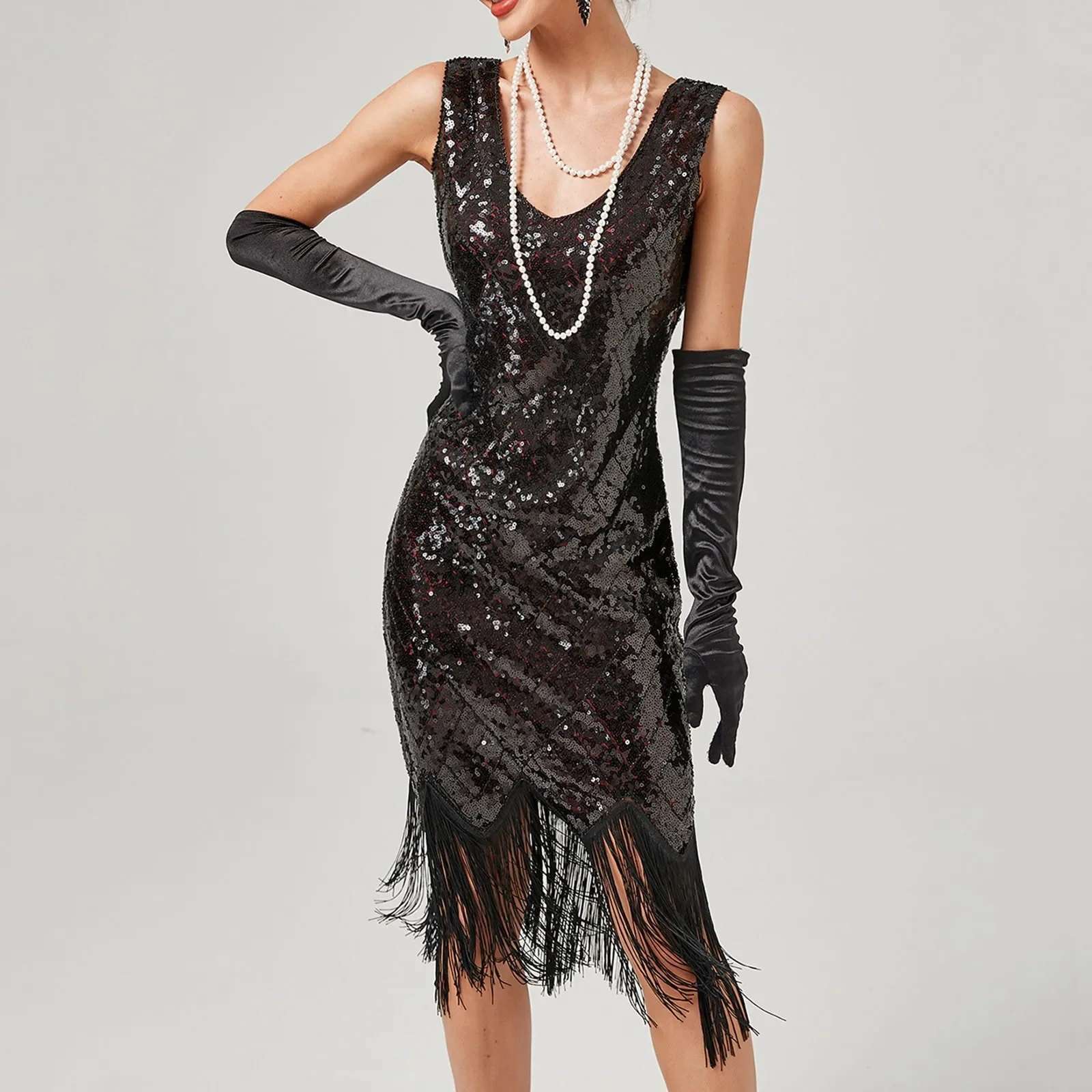 New Retro Vintage Roaring 20s 1920s Flapper Dress Costume Outfits The Great Gatsby Women's Sequins Tassel Fringe Latin Dancewear