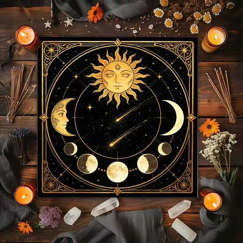 VIKAMA Sun Moon Moon Phase Altar Cloth Tarot Card Tablecloth Wika Ceremony Mat Spiritual Meditation Desktop Decoration