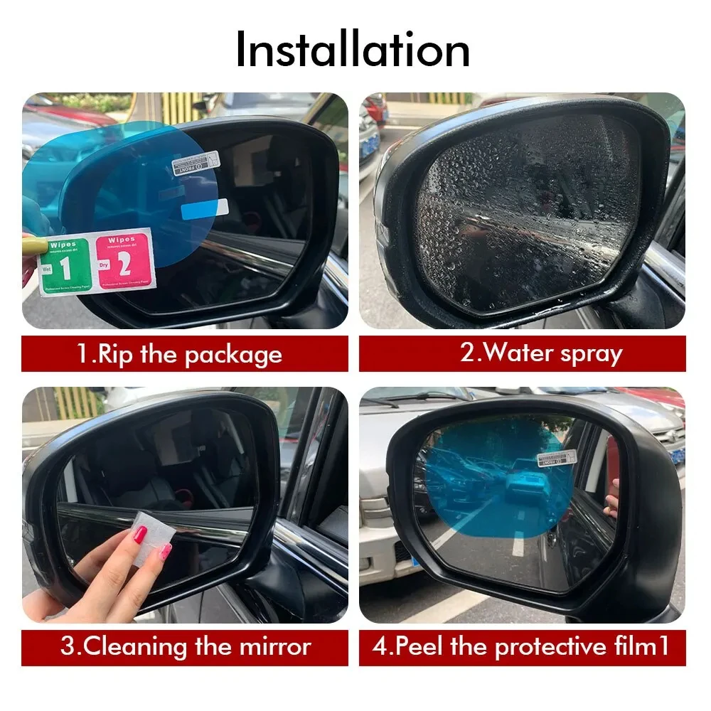 2 uds pegatina de coche película impermeable para espejo retrovisor de coche película de lluvia para espejo retrovisor de coche vista clara en días