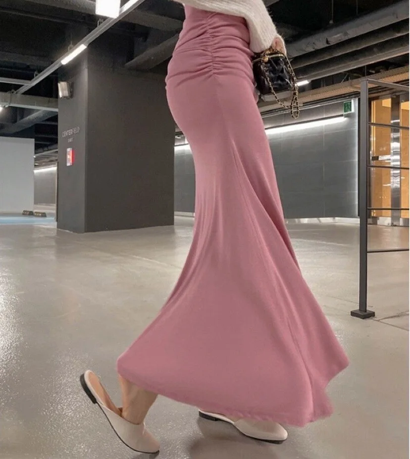 South korea Dongdaemun 2024 Spring New High Waist Pleat Slim fit Slimming Sheath Sexy Fishtail Skirt Women's Fashion