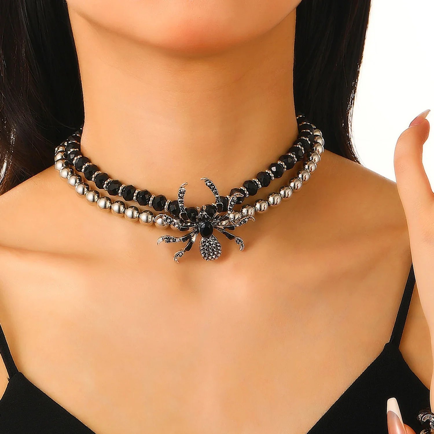 Women's Gothic Dark Spider Necklace Bracelet Ring Set