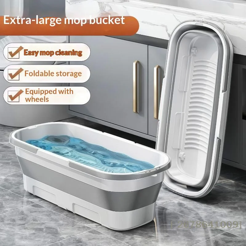 ⚑Collapsible Mop Bucket With Wheels Large Capacity Foldable Cleaning Tub Multi-functional Household Cleaning Foldable Tub