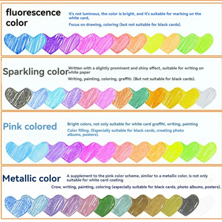 100/12 Farben Gelstift-Minen, glitzernde metallische Pastell-Fluoreszenz-Neonstift-Tintenminen für Malbücher für Erwachsene, Scrapbooking – Detail 15