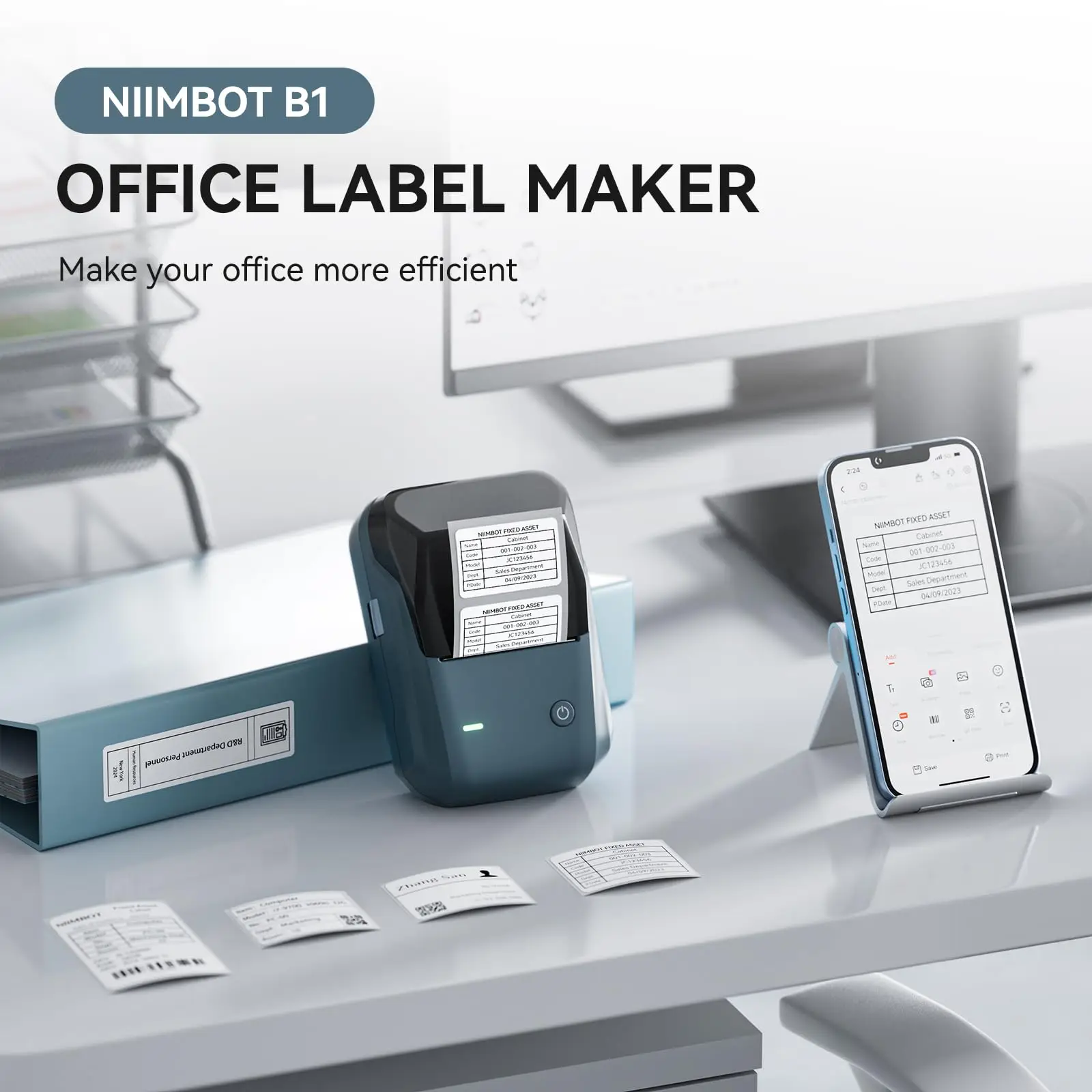 Niimbot B1 صانع الملصقات بلوتوث طابعة ملصقات حرارية محمولة 2 بوصة مع شريط كبير مقاوم للماء للشركات الصغيرة والمكتب والمنزل