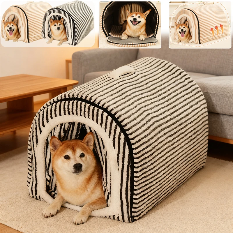 

2026 New Thickened Portable Cat House with Handle Soft Comfortable Pet Bed Removable and Washable Cushion Four Season Cama Perro