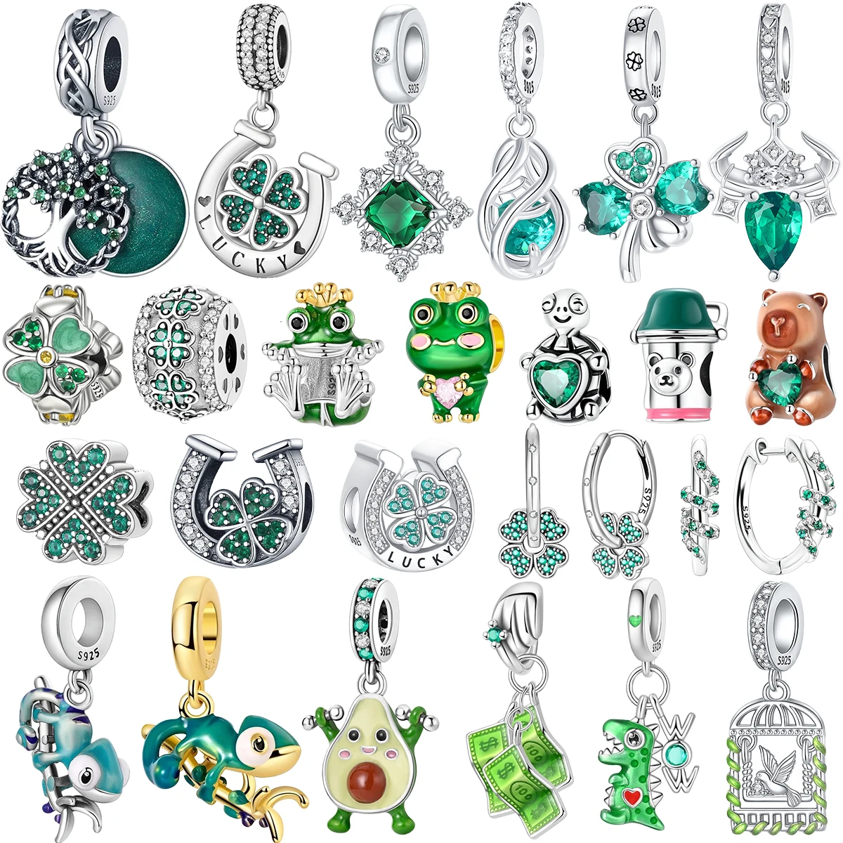 

Новые оригинальные серьги из стерлингового серебра 925, зеленые подвески, серьги с четырьмя листами клевера, бусины, подвески, подходят для браслета, ожерелья, ювелирные изделия своими руками, подарок