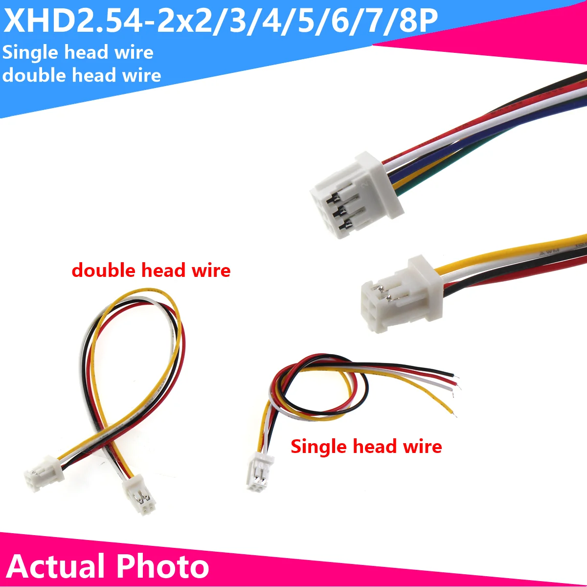 Xhd 2.54Mm Pitch 2x 2P/3/4/5/6/7/8P Dubbele Rij Stekker Aansluitkabel Elektronische Kabel Enkele Kop