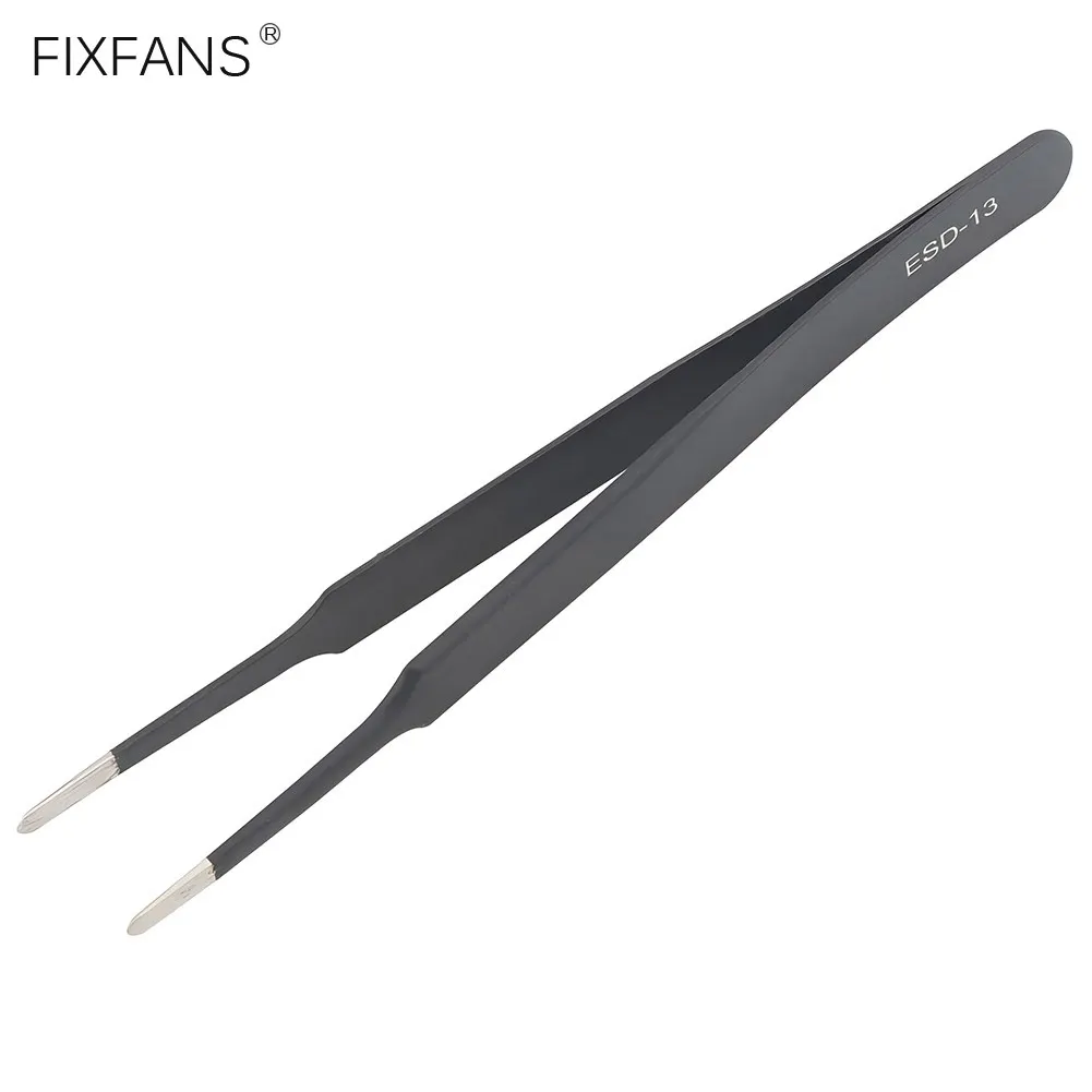 ESD-13 Anti Static Soldering Tweezers Precision Stainless Steel Flat Round Tip Tweezers for Jewelry Making Crafts Electronics