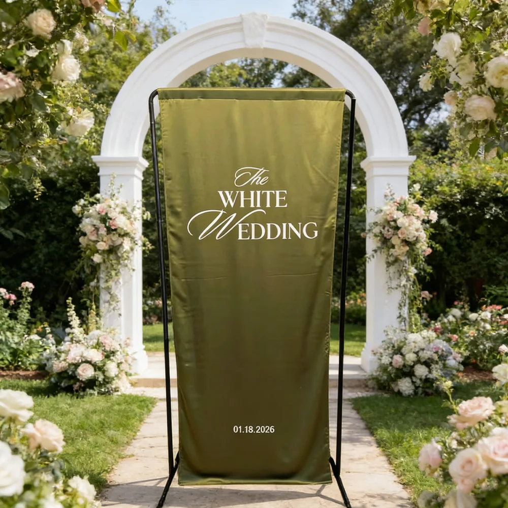 Custom Satin Fabric Wedding Welcome Sign Hanging Decorative Banner, Elegant Design for Birthday Party, Bridal Shower, Wedding
