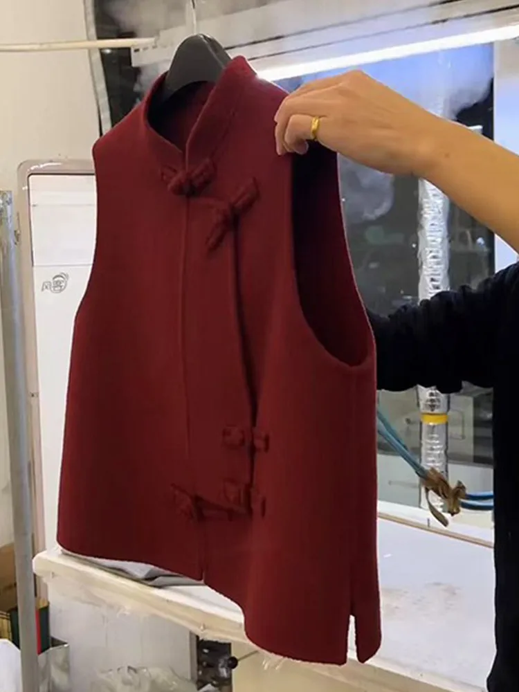 

New Chinese Sle High-End Woolen Vest Women's Svel Red New Year's Clothing Casual Warm Straight Cut Online Exclusive