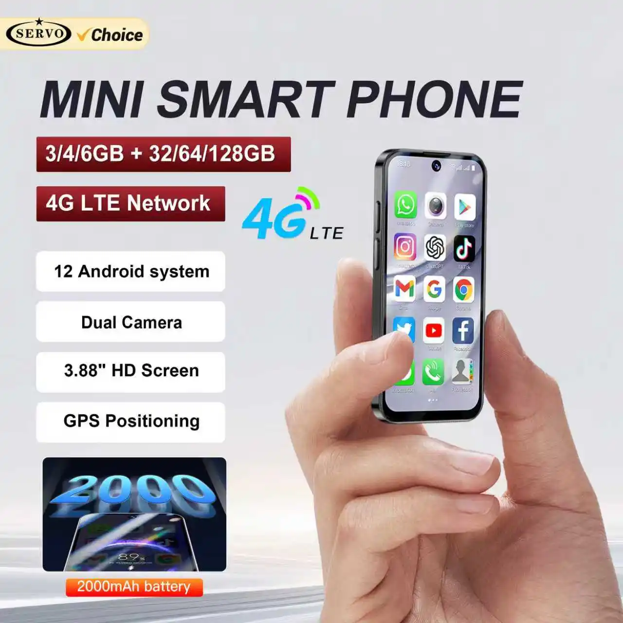 SERVO 19PRO Android Mini Smartphone 4G LTE Dual SIM Standby 6GB RAM 128GB ROM Play Store WiFi OTG 3.88