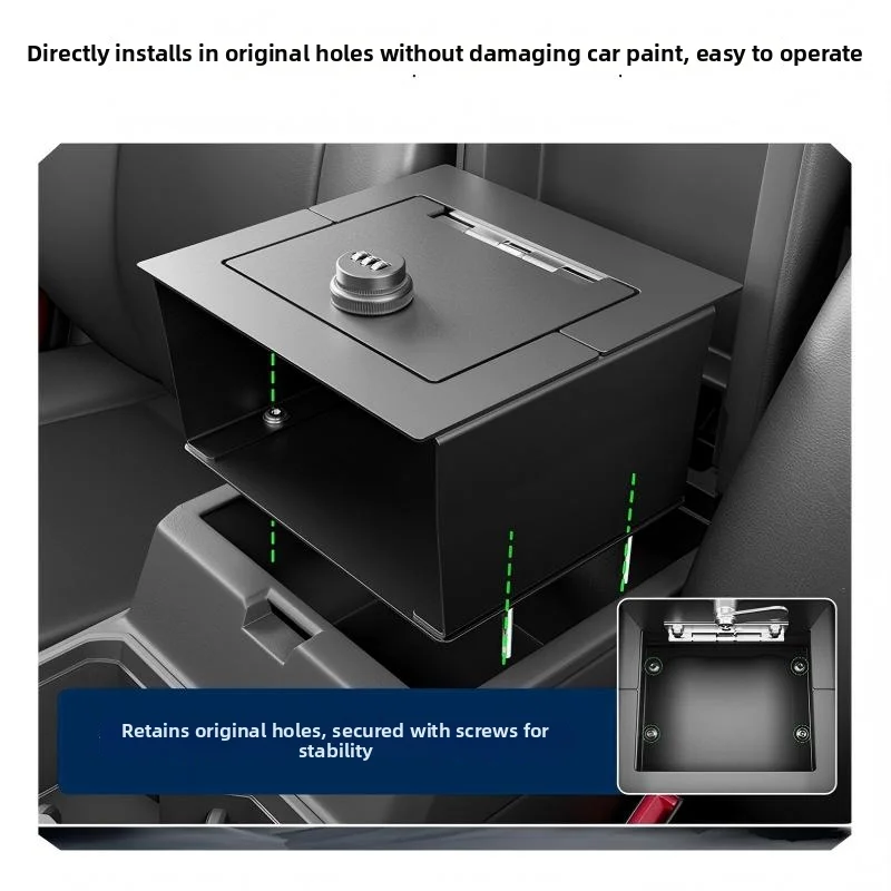 For Toyota 4Runner center console safe armrest black carbon steel password box car accessories