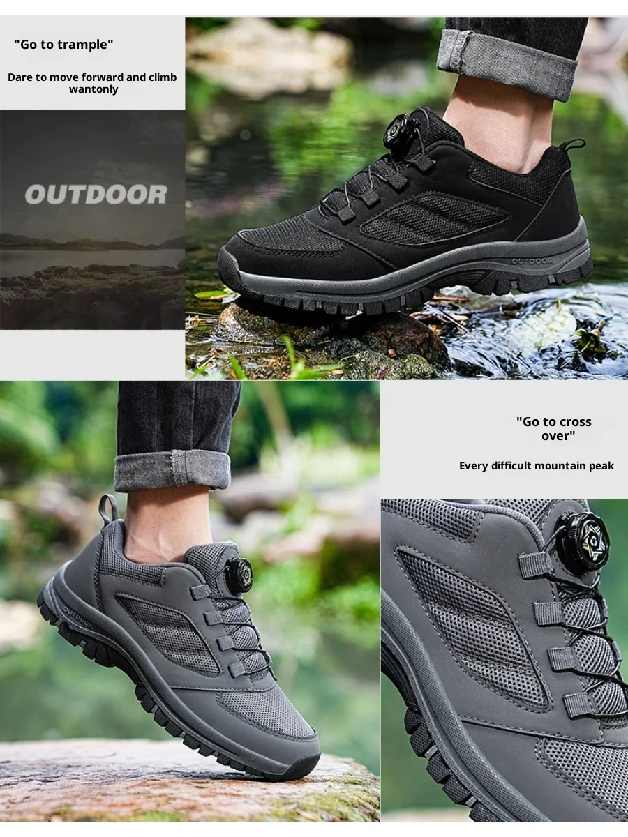 Heren lente- en herfstbuitensportschoenen met roterende gesp Handige comfortabele antislip-wandelschoenen Grote maat 39-48 - afbeelding 2