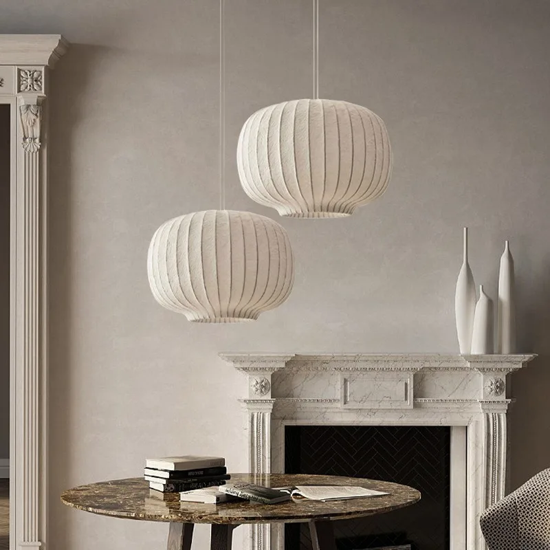 Wabi Sabi Silk Pendant Light Japanese Sphere Lantern Hanging Lamp Living Dining Room Bedroom Home Decor Lighting LED Chandelier