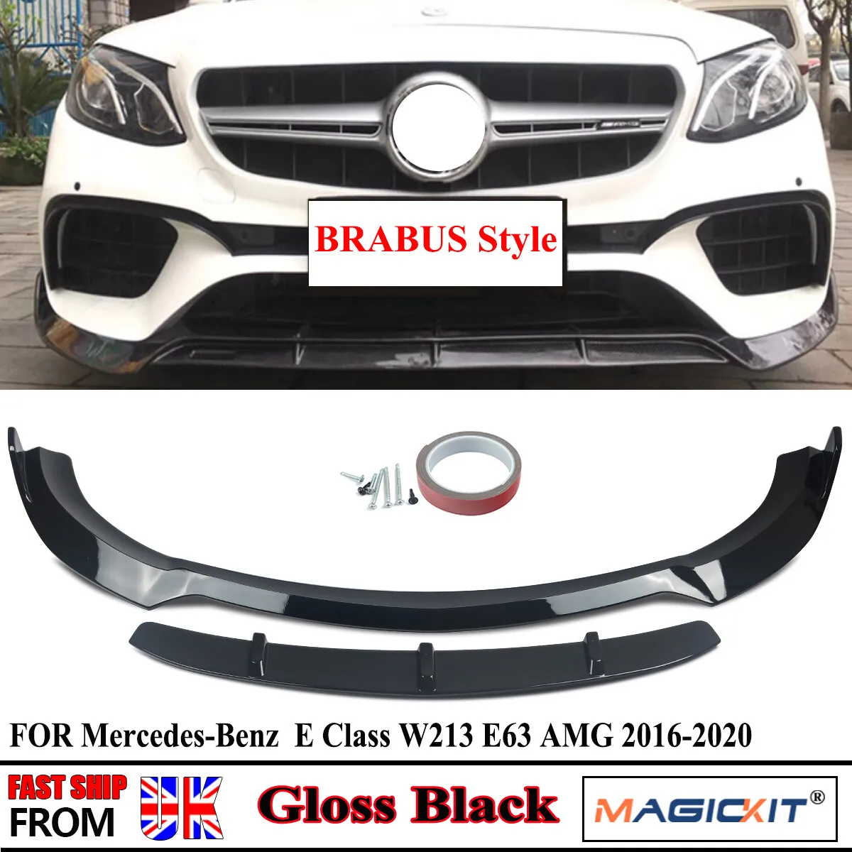 

FOR MERCEDES Benz E W213 Front Bumpers Lip AMG E63 Brabus Style 2016 2017 2018 2019 2020 FRONT SPLITTER SPOILER GLOSSY BLACK