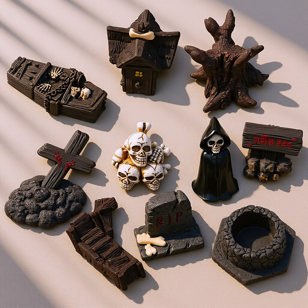 

10Pcs Skull Head Statues Halloween Miniatures for Craft Projects Home Office Desk Decor Festive Holiday Display Accessories