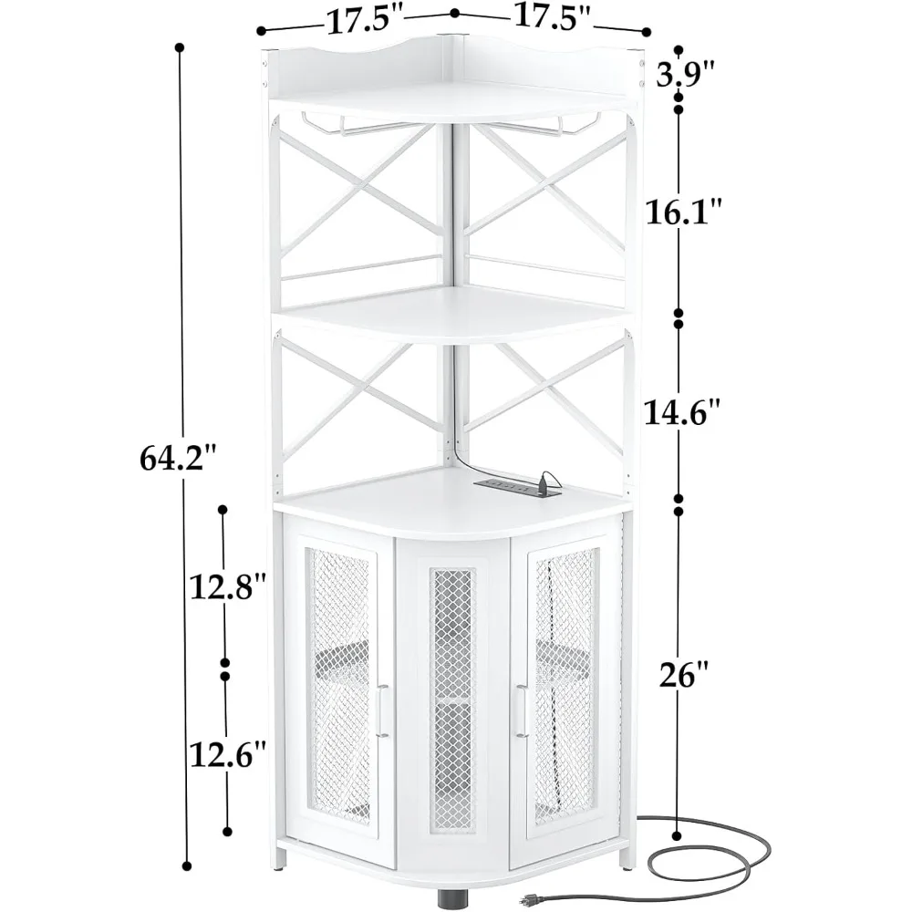 Corner bar cabinet with power outlet, wine cooler with LED, glass stand, 5th tier wine cooler bar, small space display case