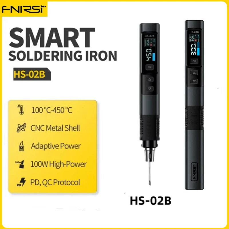 FNIRSI HS-02 Soldeerbout Smart Electric Kit Draagbare Digitale PD100W Verstelbare Temperatuur Snelle Verwarming Reparatieset
