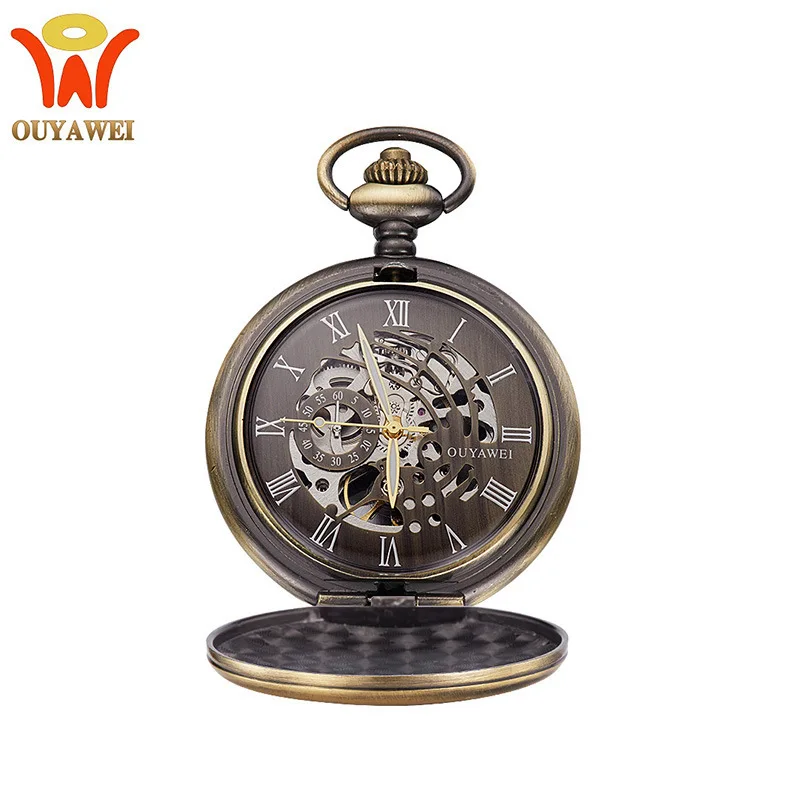 Ouyawei/OUYAWEI Retro Men's Mechanical Watch Manual Winding See-through Bottom Cover Men's Mechanical Pocket Watch