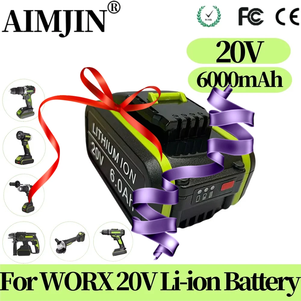 

For Worx Max Tool 2026 NEW 20V 6000mAh Replacement Li-ion Battery WA3551 WA3551.1 WA3553 WA3641 WX373 WX390