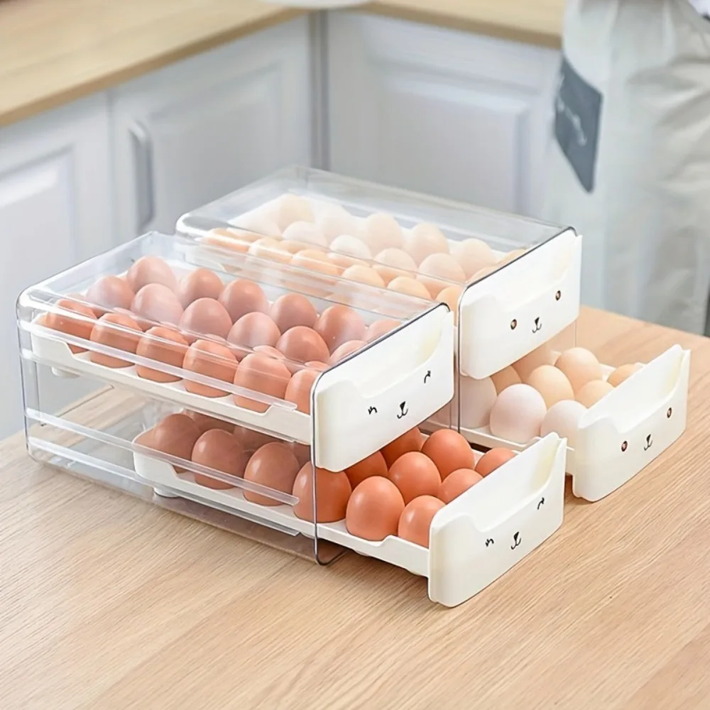 Cute Stackable Egg Storage Box 18/36 Grid Egg Container Refrigerator Drawer Type 1/2 Layer Design Durable Kitchen Organization