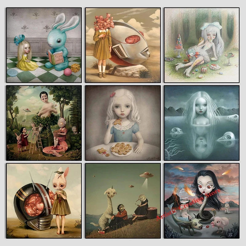 Dark World Creepy Cartoon Art Posters Canvas Painting By Mark Ryden Pop Wall Art Print Pictures for Living Room Wall Home Decor