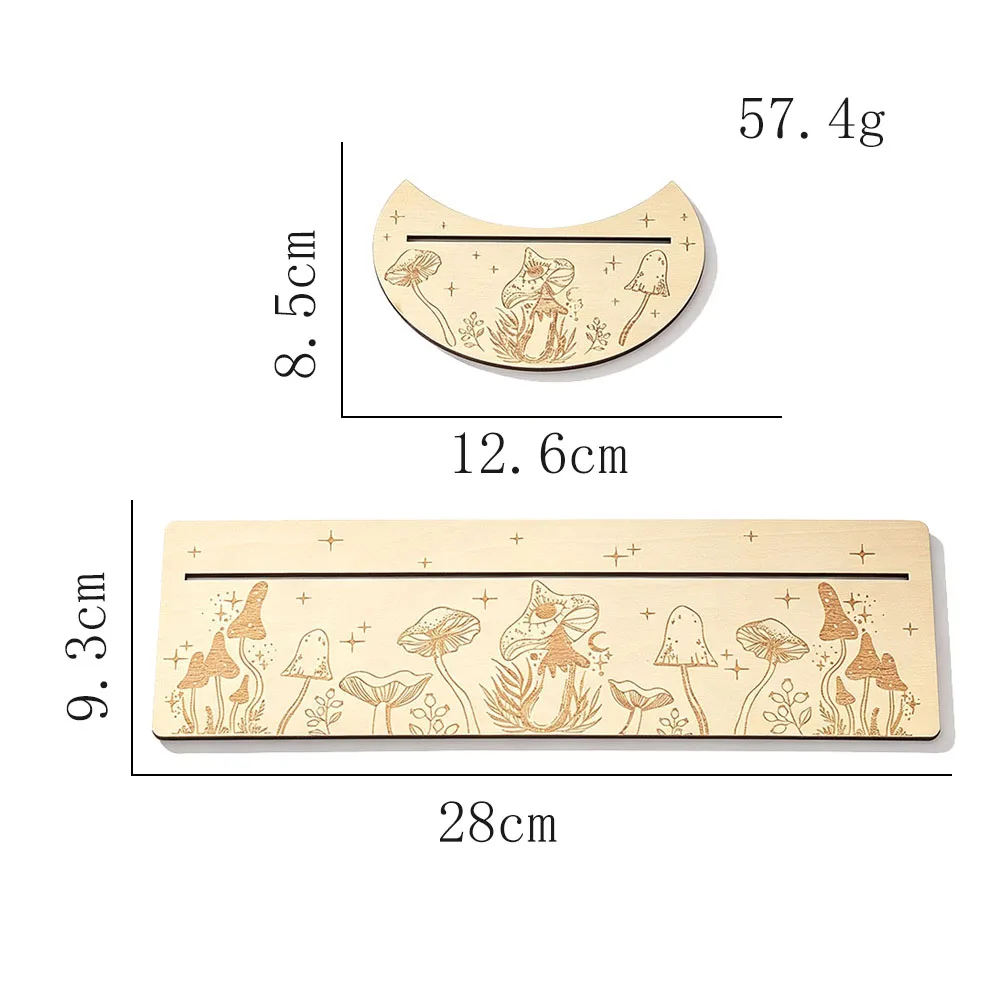Holz-Tarotkartenhalter-Set mit Pilz- und Stern-Gravur, Langer & Halbmond-förmiger Behälter für Heimdekoration, Tischdekoration, Handwerksgeschenk – Detail 2