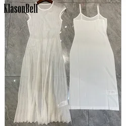 11.8 KlasonBell Holiday Beach Sheer Hollow Out Knitted O-Neck Short Sleeve Fashion Temperament Maxi Dress With Lining  Women