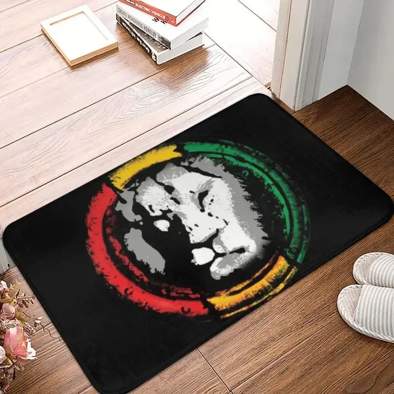 Rasta Reggae Lion Front Door Mat Anti-Slip Indoor Absorbent Jamaican Pride Doormat Garden Garage Entrance Rug Carpet