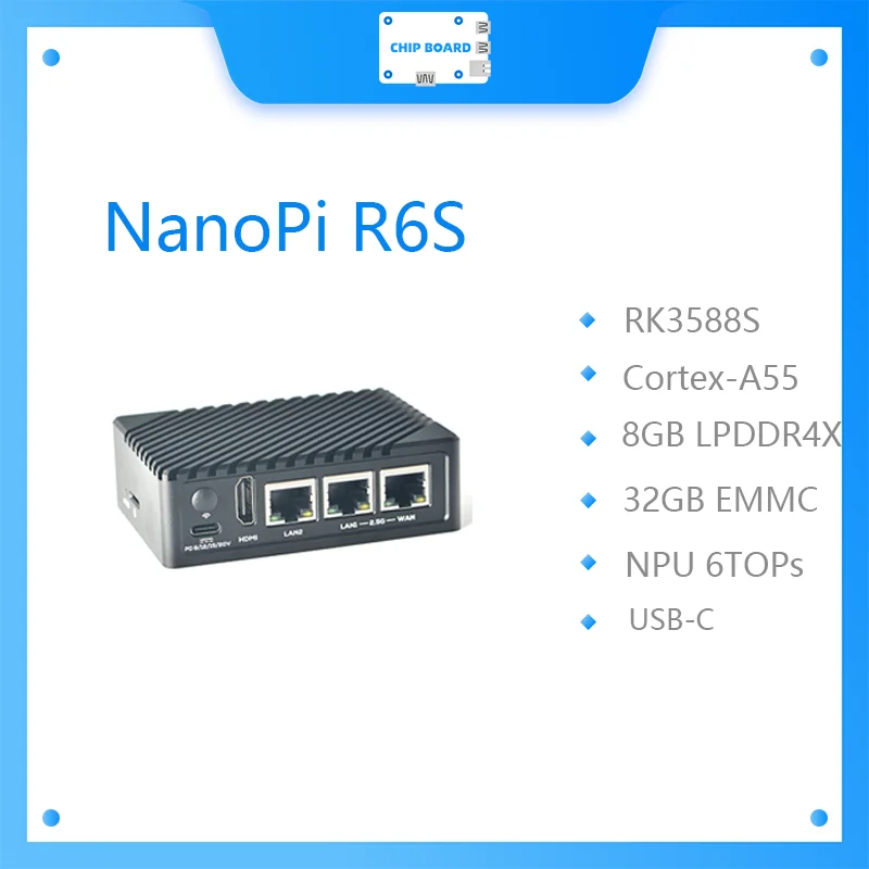 Scheda di sviluppo Nanopi R6S amichevole RK3588S Doppia porta di rete Gigabit da 2,5 G 8G32 GB calcolo dei bordi 8K60P