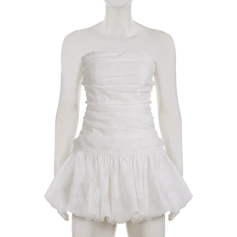 

OMSJ Летняя новая стильная женская пышная короткая юбка без бретелек на молнии для похудения Складки Цветочный бутон Мини-платье Горячая девушка Уличная праздничная одежда