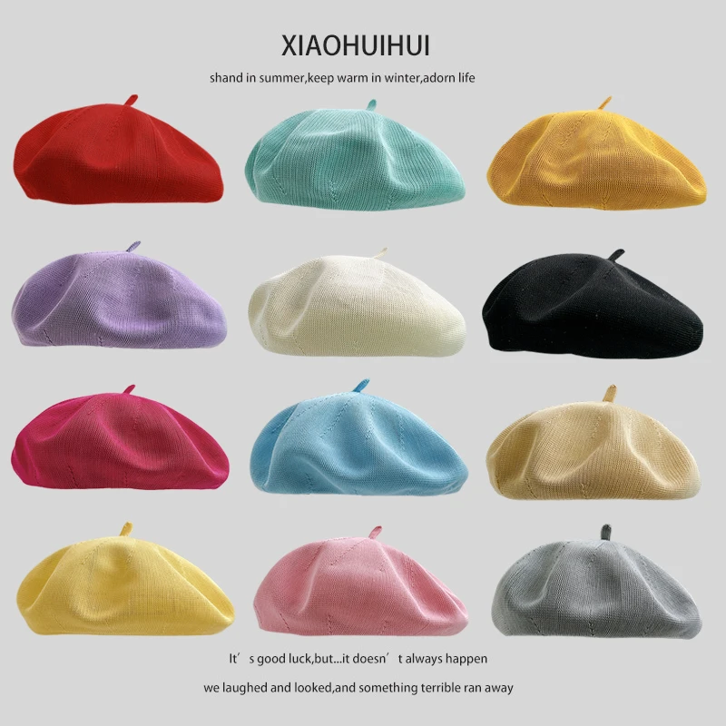 

Дышащий летний берет для девочек, корейская шляпа-берет Pure Color, универсальная шляпа художника Fre Art Bud Hat без поля, круглый топ
