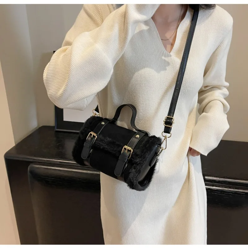 Autumn and Winter Shoulder Bags for Women 2024 New Lamb Plush Suede Ladies Small Square Crossbody Bags Bolsas Para Mujeres