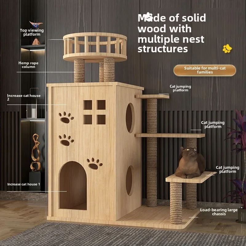 

Luxury, Cat Villa, Climbing Frame, Solid Wood, Integrated, Scratching Column, Three Floors, Cat Nest