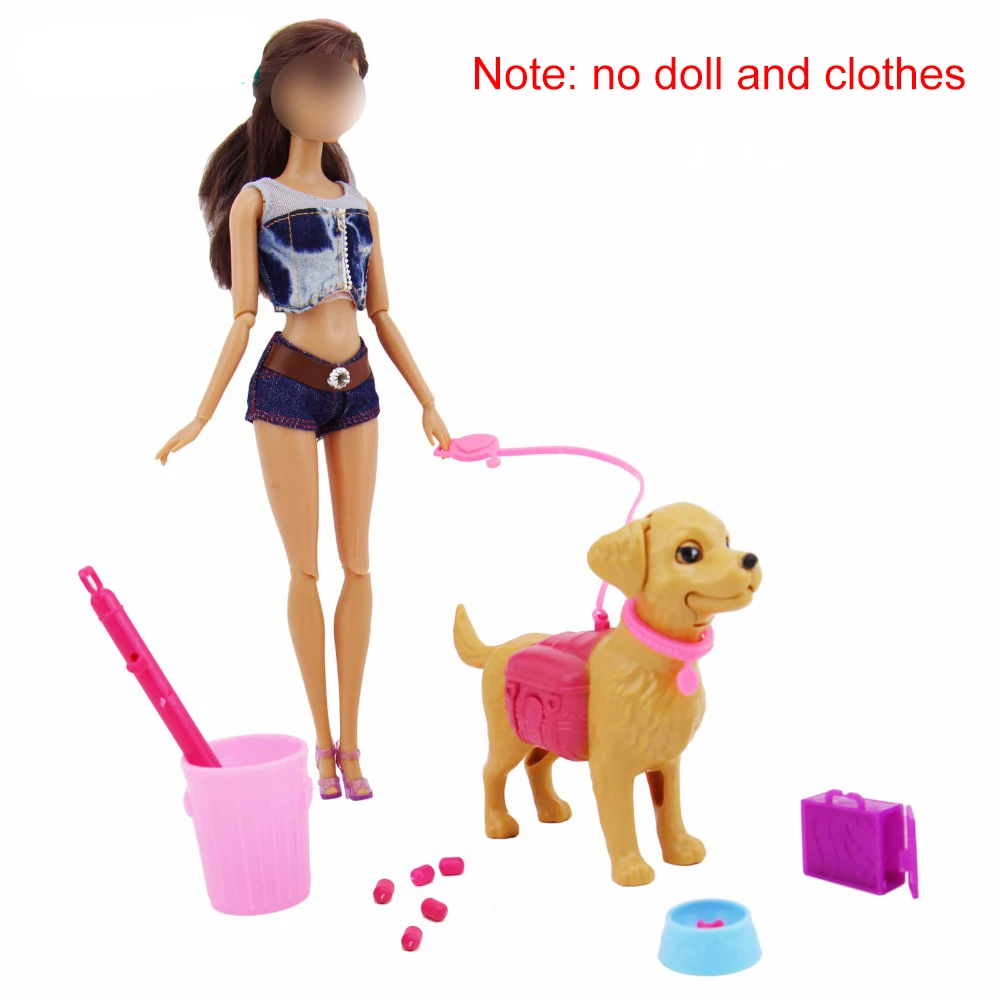 1 Set 1:6 Doll House Accessories Mini Plastic Dog + Pet Equipment Outdoor Combination for Barbie Doll Toys Set