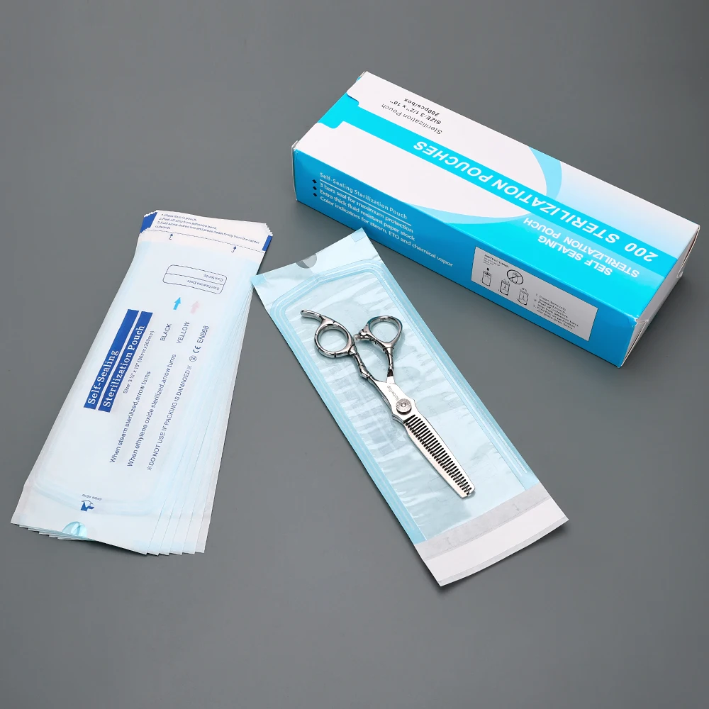 200 ชิ้นถุงฆ่าเชื้อแบบปิดผนึกเองกรรไกรเครื่องโกนหนวดถุงฆ่าเชื้อแบบใช้แล้วทิ้งตัดผมเครื่องมือฆ่าเชื้ออุปกรณ์เครื่องมือ