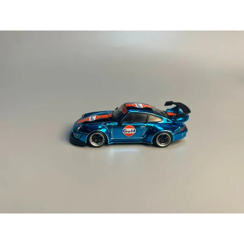 Flame 1:64 Porsche RWB 993 & 964 Chrome bleu livrée du golfe acrylique boîte d'affichage alliage voiture modèle Collection ornement cadeau jouets