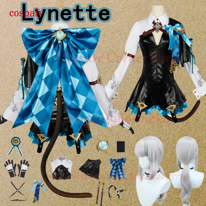 A Lyney Cosplay Costume Genshin Impact Lynette Cosplay Costume Wig Fontaine Leather Cosplay Costume Outfit Magician