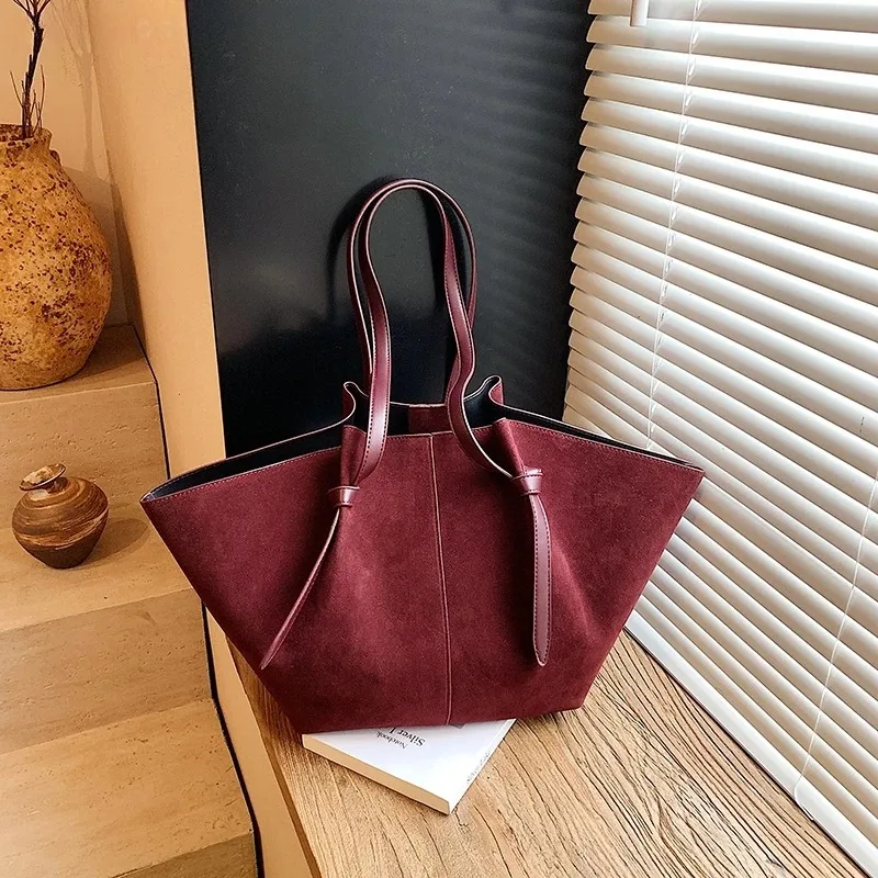 

2025 Autumn New Branded Big Tote Bag Set For Women PU Suede Pure Color 2-IN-1 Large Capacity Shoulder Shoppers Designer Handbags