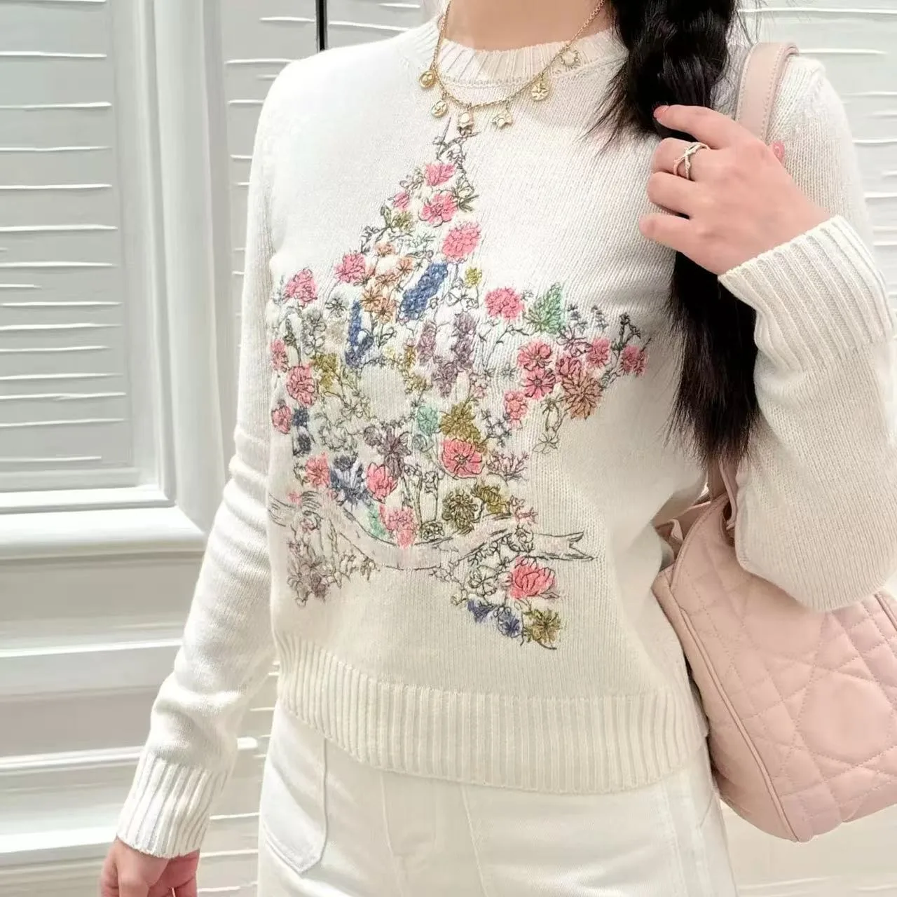 Estrela bordado camisola de malha pulôver feminino 2025 inverno manga longa em torno do pescoço malhas topos vintage elegante jumpers